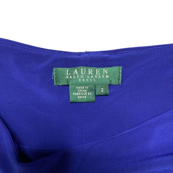 LAUREN RALPH LAUREN Royal Blue Twist Front Sleeveless Stretch Midi Dress Size 2 - Picture 4 of 8